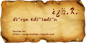 Ürge Kálmán névjegykártya